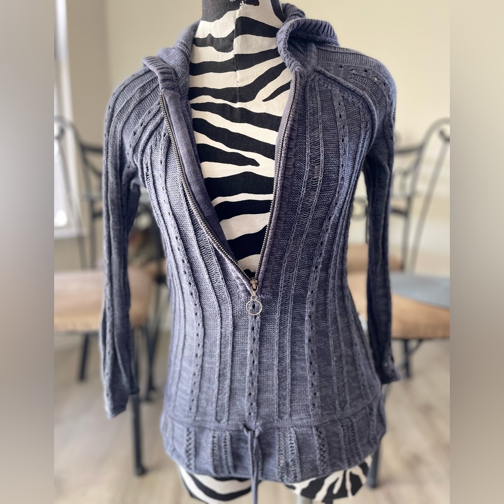 DKNY JEANS Ribbed Half Zipper With Hoodie Pullover Size Small
